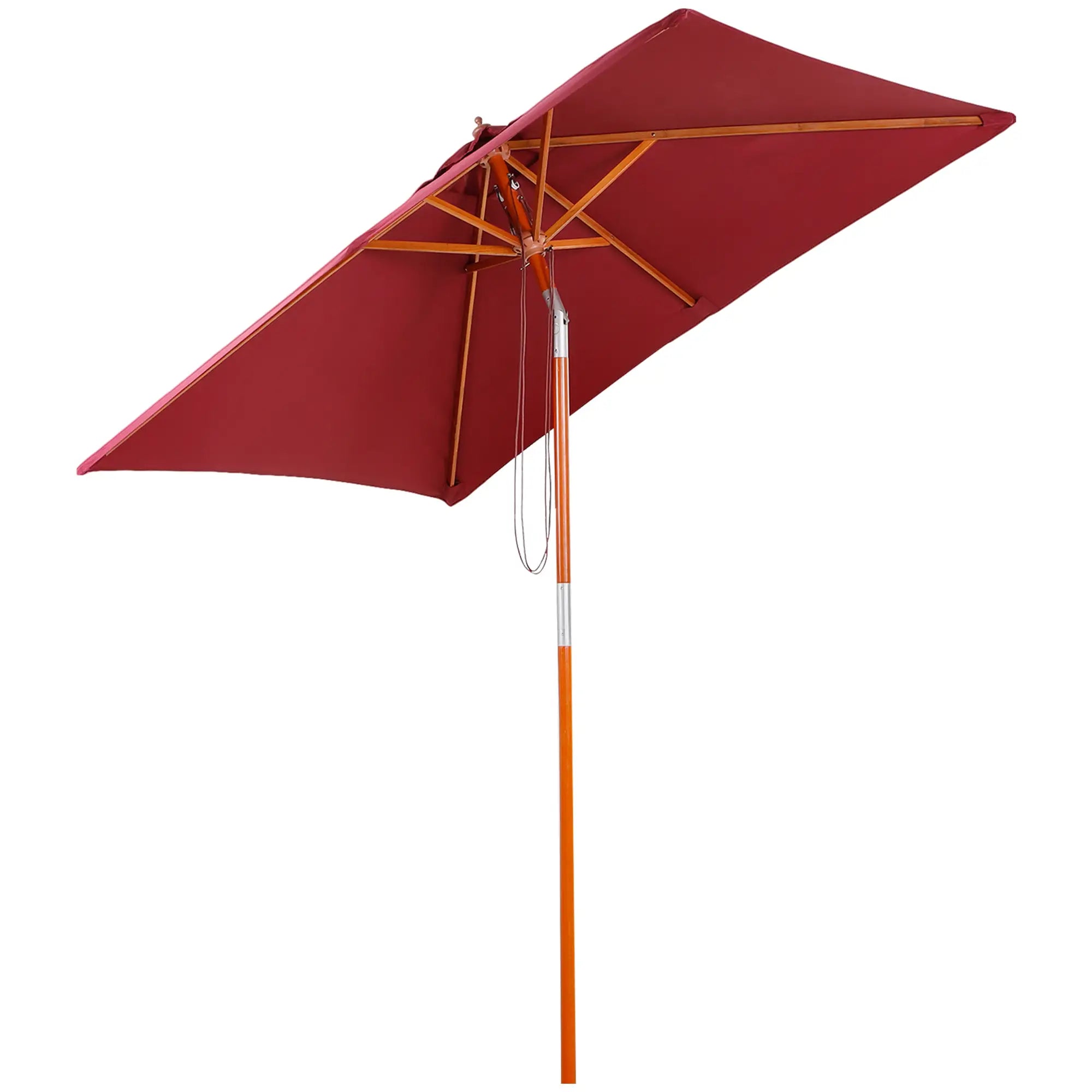 6.6x5ft Square Wooden Patio Umbrella, Tilt Mechanism, 6 Bamboo Ribs, Wine Red Sun Umbrellas at Gallery Canada