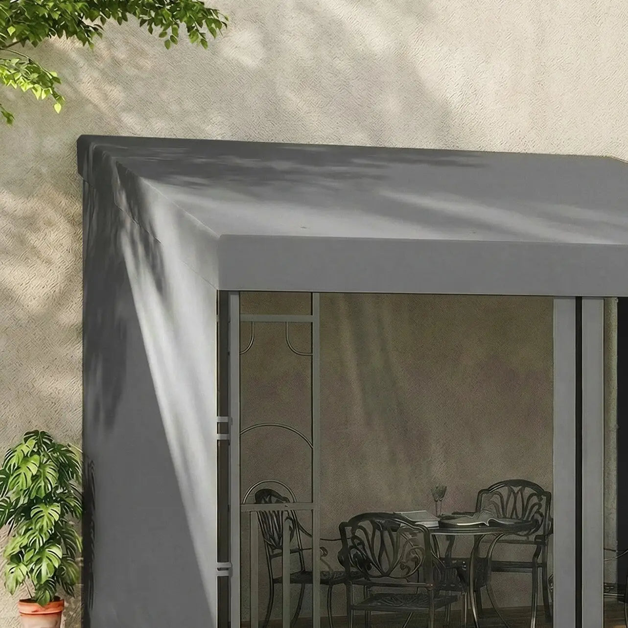 10' x 10' Wall Pergola, Outdoor Gazebo With Curtains, Dark Grey Pergolas at Gallery Canada