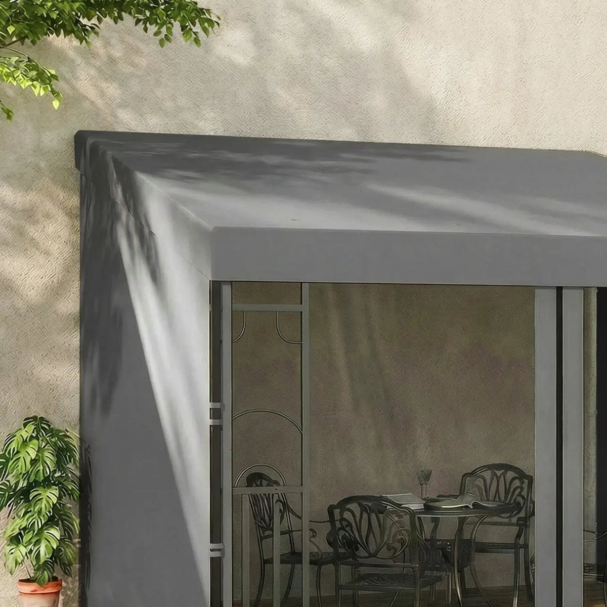 10' x 10' Wall Pergola, Outdoor Gazebo With Curtains, Dark Grey Pergolas at Gallery Canada