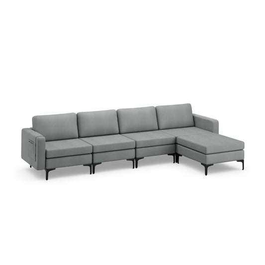4-Seat L-Shaped Sectional Sofa, Reversible Ottoman, 2 USB Ports, Gray Sofas & Loveseats Gray at Gallery Canada