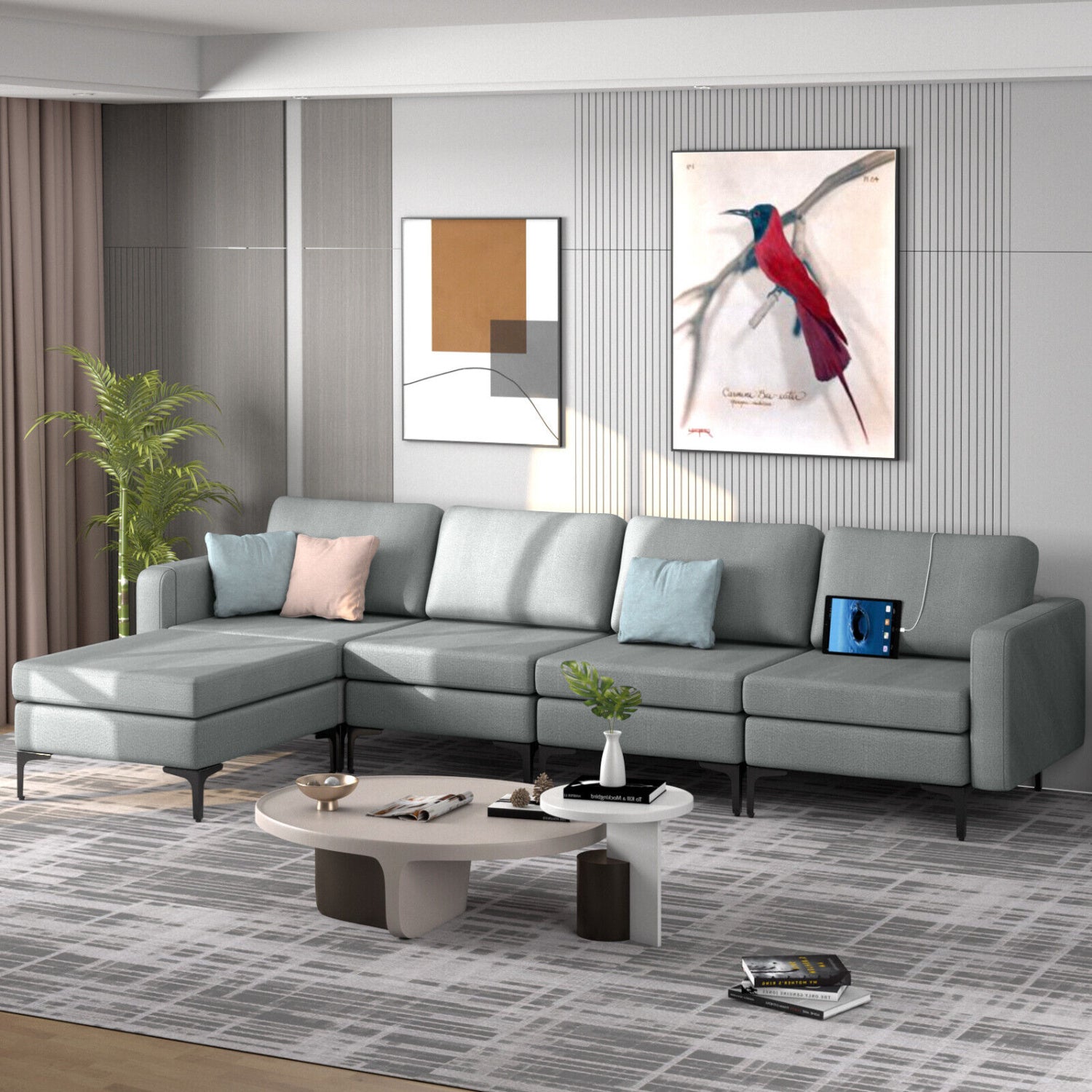 4-Seat L-Shaped Sectional Sofa, Reversible Ottoman, 2 USB Ports, Gray Sofas & Loveseats at Gallery Canada