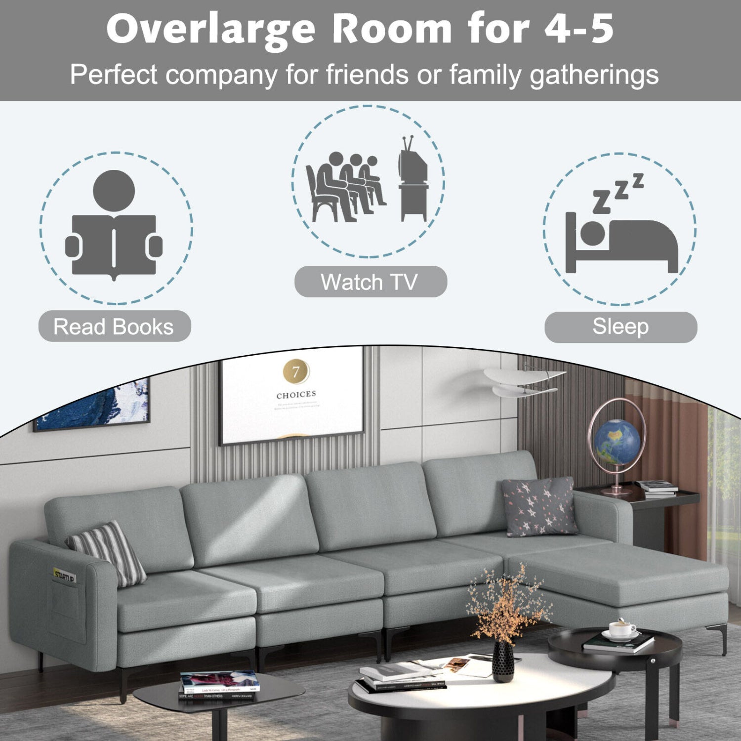 4-Seat L-Shaped Sectional Sofa, Reversible Ottoman, 2 USB Ports, Gray Sofas & Loveseats at Gallery Canada