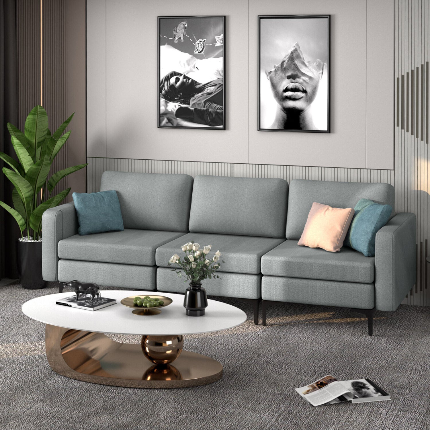 Convertible Sectional Sofa, 3-Seat, Reversible Ottoman, Gray Sofas & Loveseats at Gallery Canada