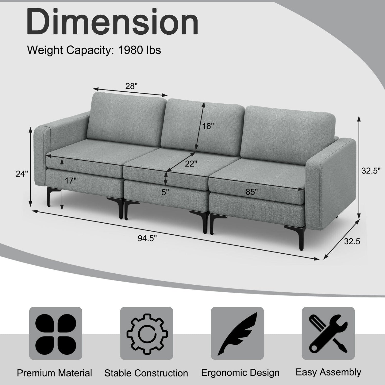 Convertible Sectional Sofa, 3-Seat, Reversible Ottoman, Gray Sofas & Loveseats at Gallery Canada