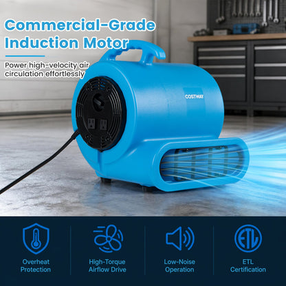 1/2 HP Air Mover 3-Speed 2800 CFM Commercial Fan, Blue