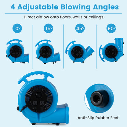 1/3 HP Air Mover 3-Speed 1000 CFM Blower Fan, Blue