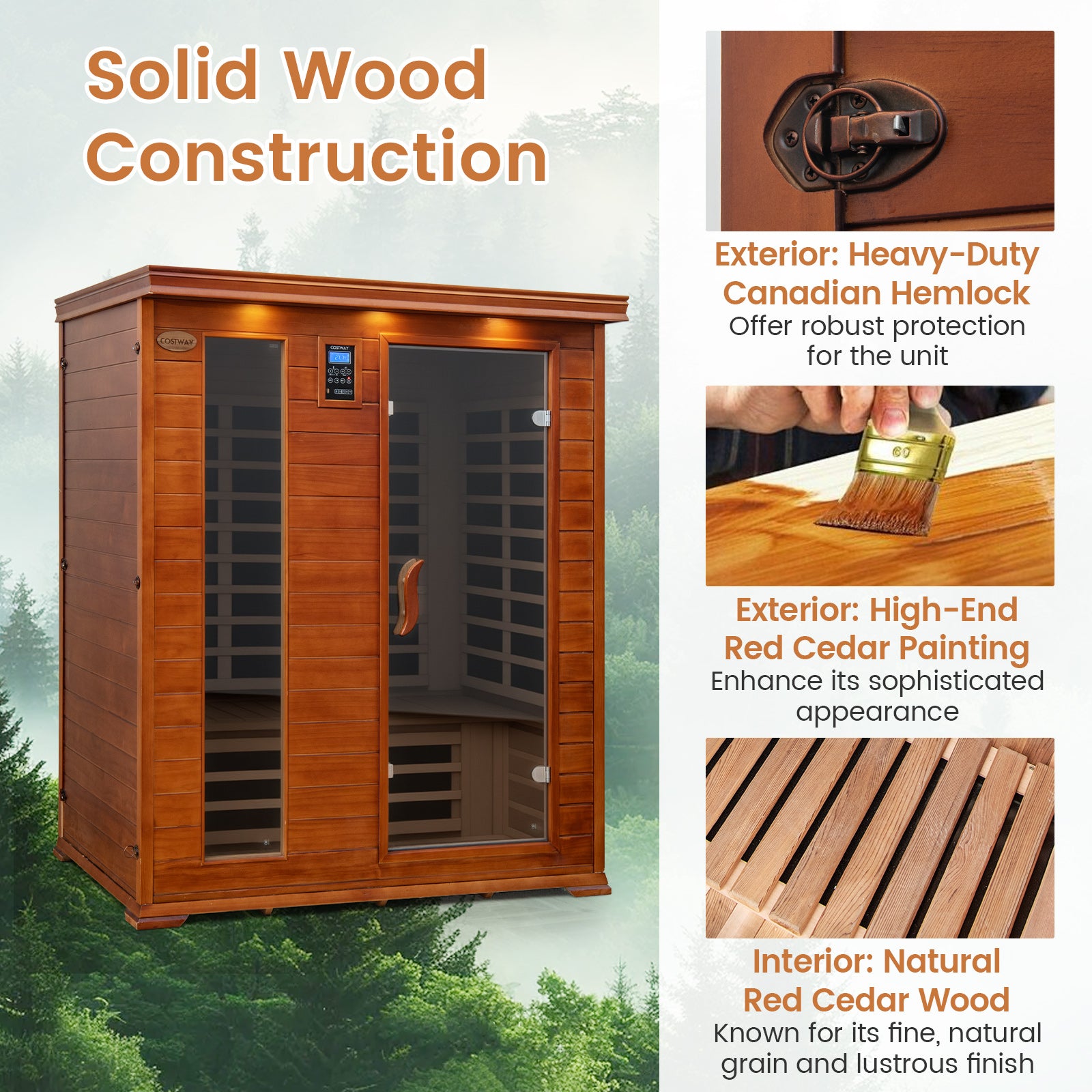 3 Persons Infrared Sauna Canadian Hemlock and Red Cedar Wood Far Infrared Sauna Room, Red Sauna at Gallery Canada