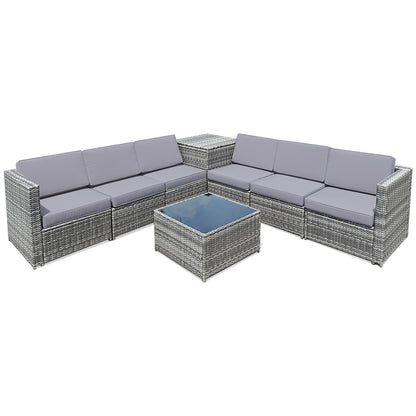8 Pieces Wicker Rattan Dining Set, With Storage Table, Gray Outdoor Sectionals at Gallery Canada