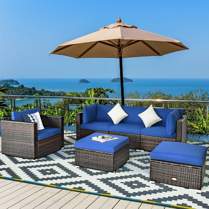 6 Pieces Patio Rattan Furniture Set with Sectional Cushion, Blue Outdoor Sectionals at Gallery Canada