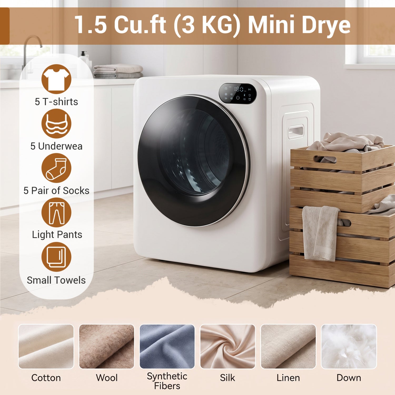 1.5 Cu.Ft Portable Clothes Dryer, LED Control, White Dryers at Gallery Canada
