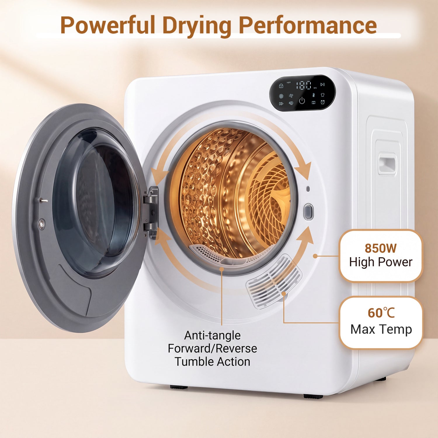 1.5 Cu.Ft Portable Clothes Dryer, LED Control, White Dryers at Gallery Canada