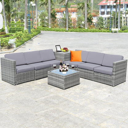 8 Pieces Wicker Rattan Dining Set, With Storage Table, Gray Outdoor Sectionals at Gallery Canada