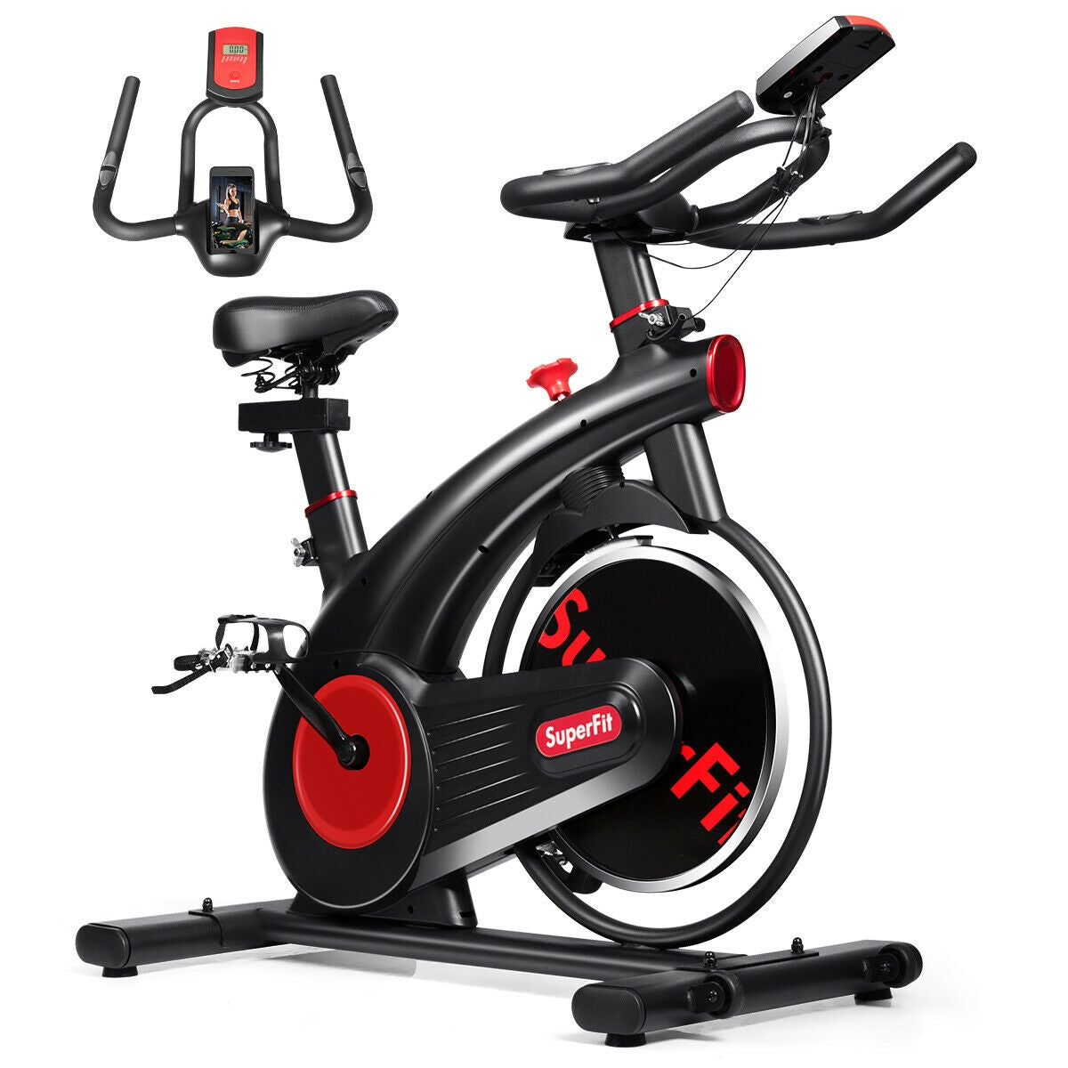 Stationary Exercise Bike Silent Belt with 20LBS Flywheel, Black Exercise Bikes Black at Gallery Canada
