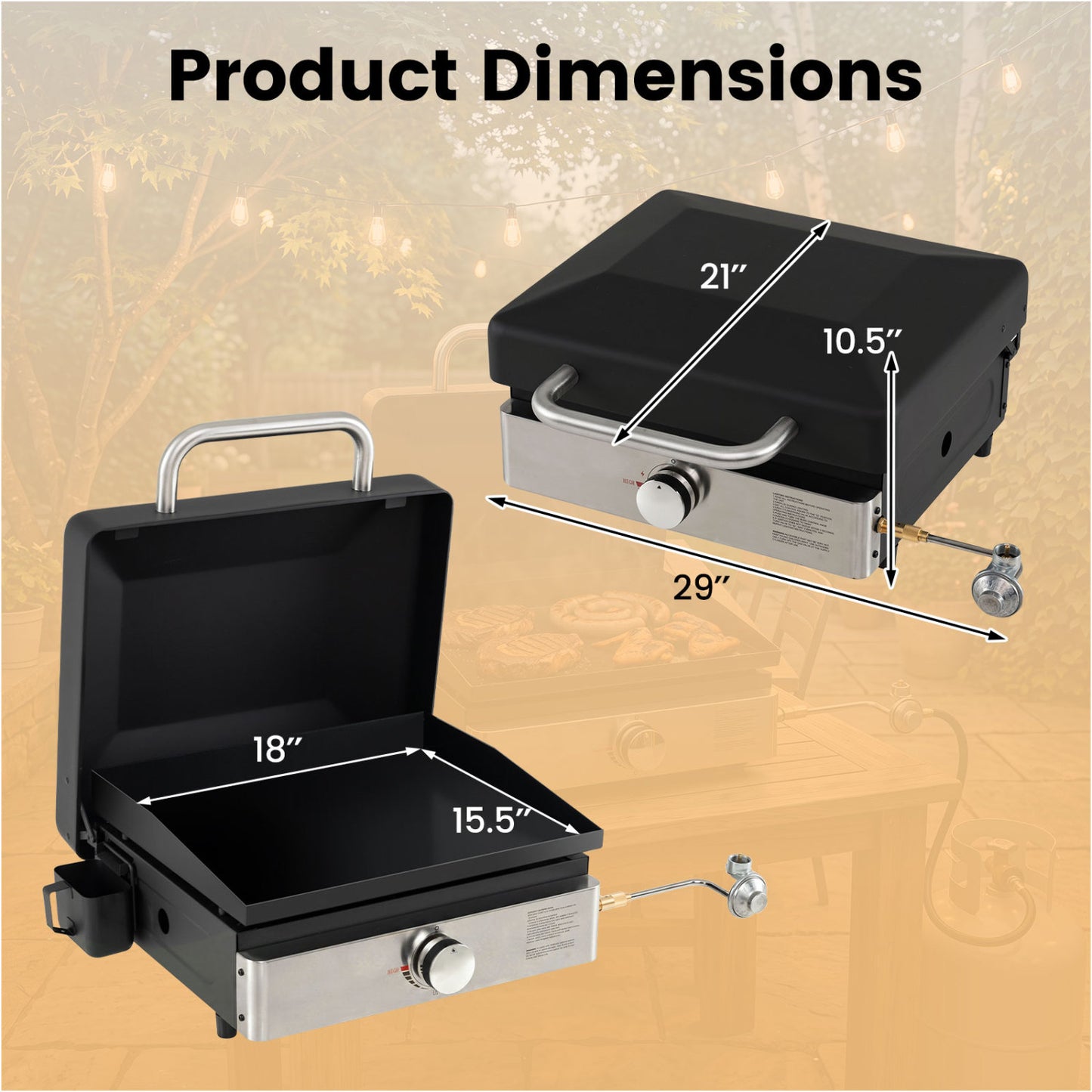 1-Burner Portable Gas Griddle, Non-Stick Ceramic, Black