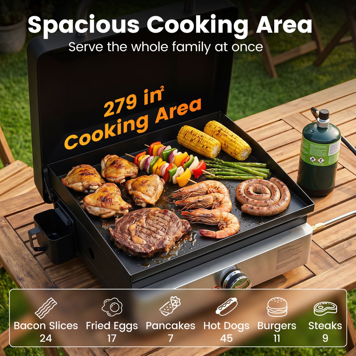 1-Burner Portable Gas Griddle, Non-Stick Ceramic, Black