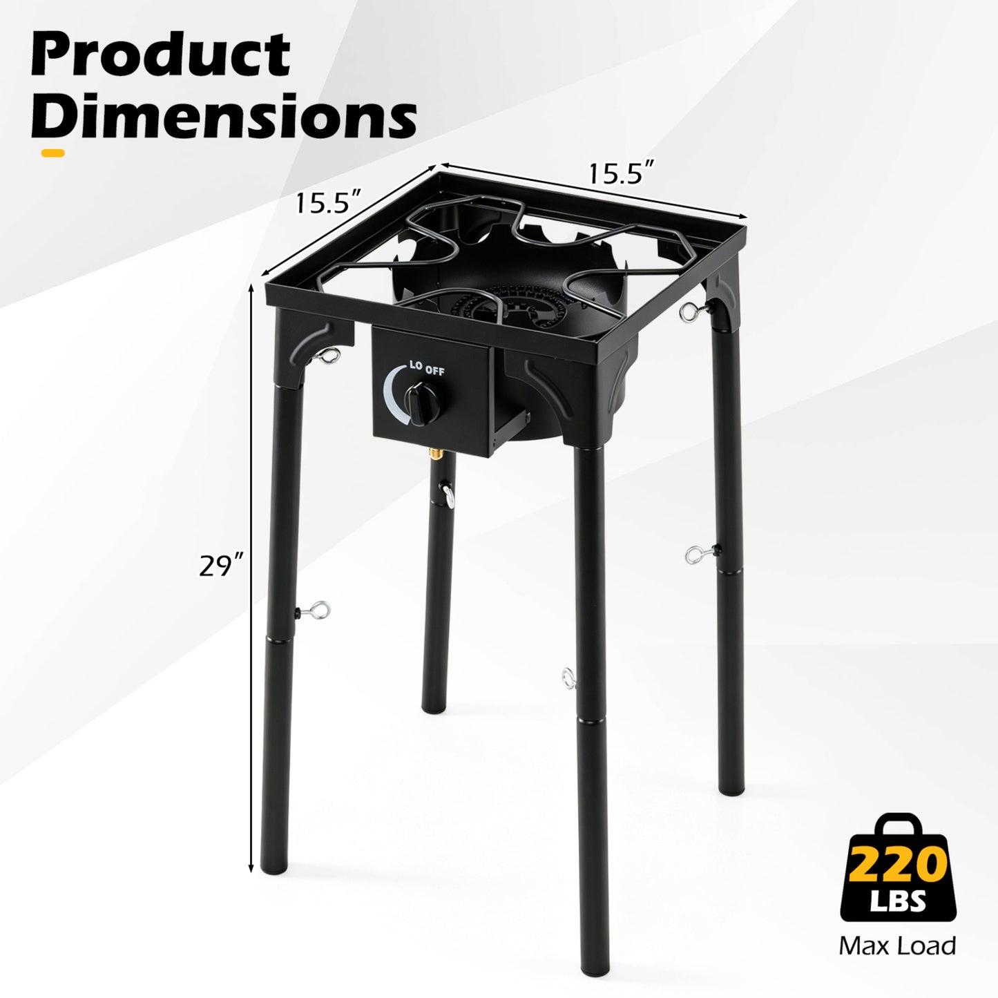 1 Burner Propane Stove, 80000 BTU, Adjustable Regulator, Hose, Black