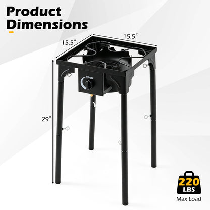 1 Burner Propane Stove, 80000 BTU, Adjustable Regulator, Hose, Black