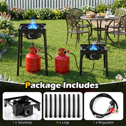 1 Burner Propane Stove, 80000 BTU, Adjustable Regulator, Hose, Black