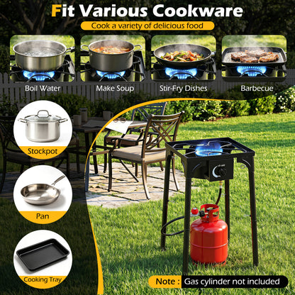 1 Burner Propane Stove, 80000 BTU, Adjustable Regulator, Hose, Black