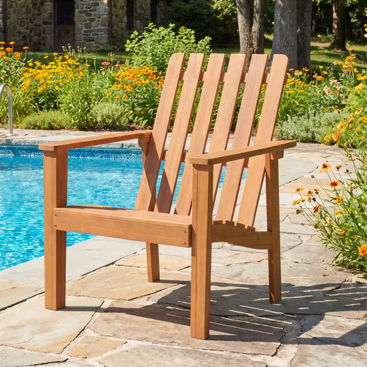 Acacia Wood Outdoor Patio Chair, Slatted Backrest, Armrest Patio Dining Chairs Natural at Gallery Canada