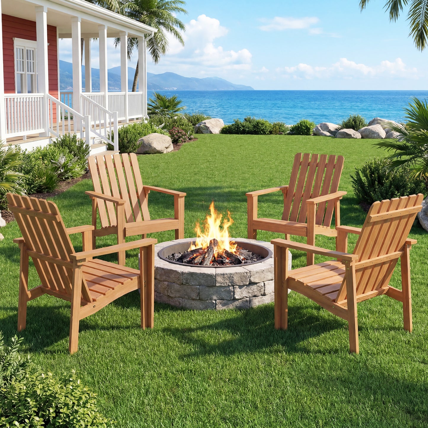 Acacia Wood Outdoor Patio Chair, Slatted Backrest, Armrest Patio Dining Chairs at Gallery Canada
