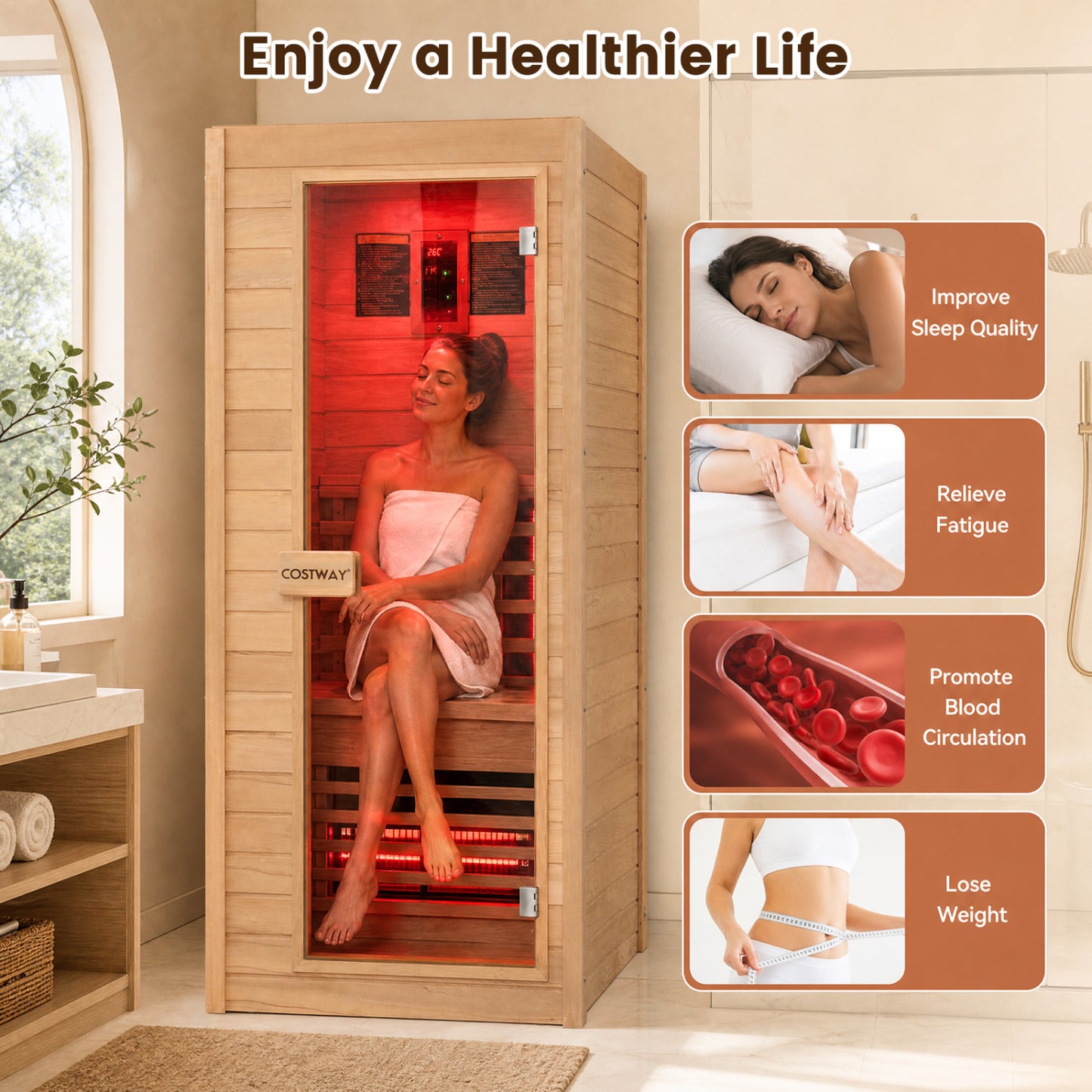 Sauna infrarouge lointain, bois de pruche du Canada, 1 personne