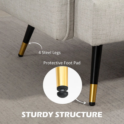 55" Loveseat, Fabric Sofa, Button Tufted Back, Steel Legs, Cream White 2-Seater Sofas at Gallery Canada