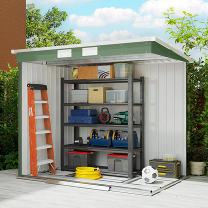 7' x 4' Galvanised Steel Garden Shed, Foundation Kit, Green Sheds at Gallery Canada