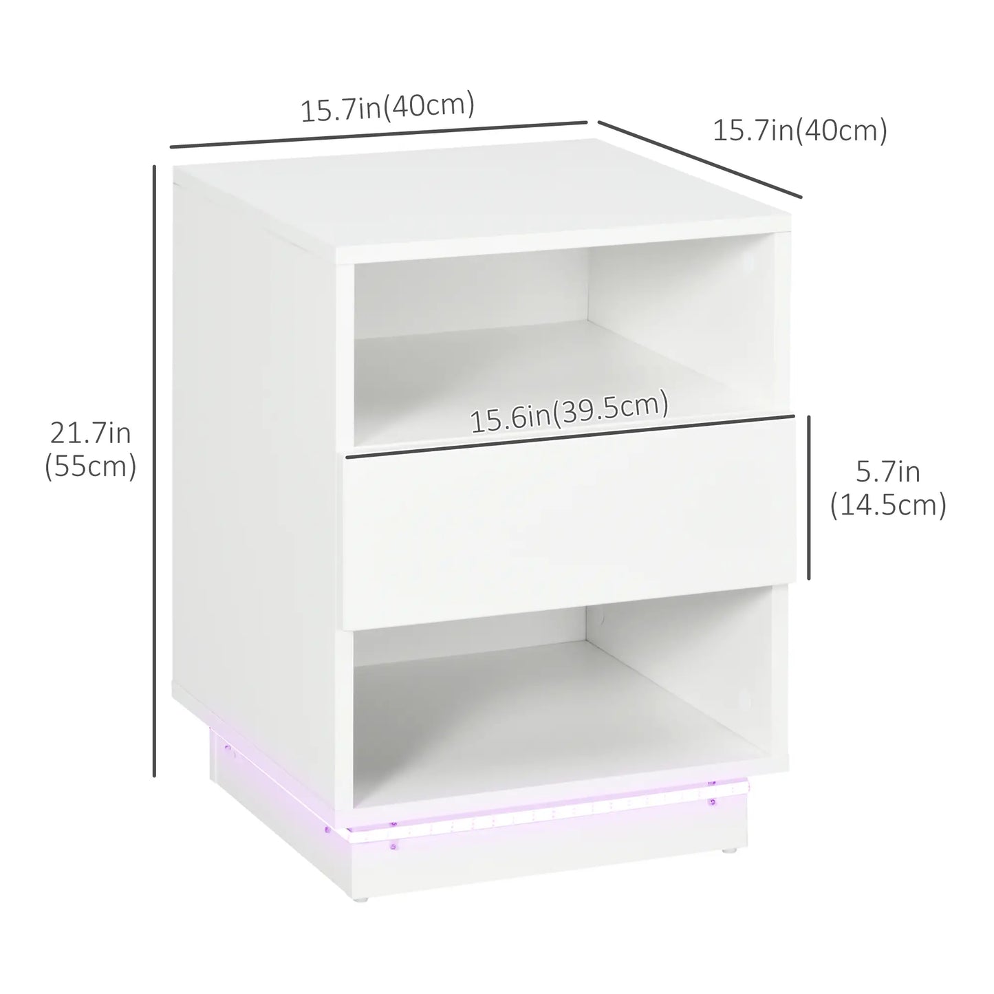 LED Nightstand with Lights, Drawer, 2 Shelves, Remote, 15.7 Inch Bedside Tables at Gallery Canada