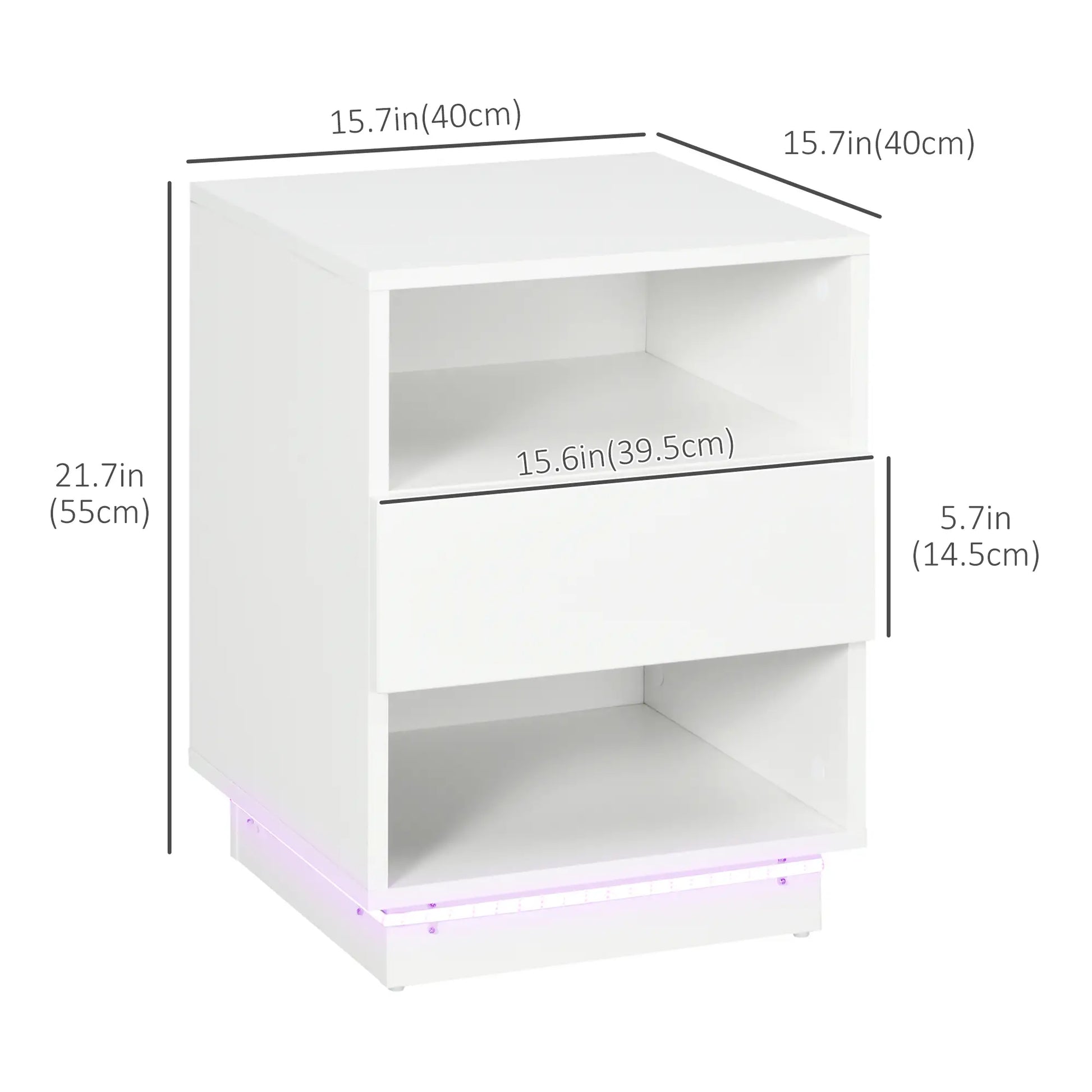LED Nightstand with Lights, Drawer, 2 Shelves, Remote, 15.7 Inch Bedside Tables at Gallery Canada