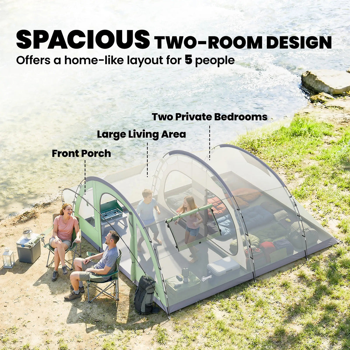 Large Family Tent, 2-4 Person, 4 Windows, Porch, Light Green Camping Tents at Gallery Canada