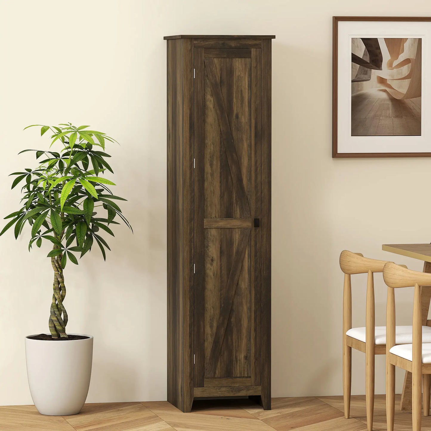 67" Farmhouse Kitchen Pantry Cabinet, Adjustable Shelves, Brown Kitchen Pantry Cabinets at Gallery Canada