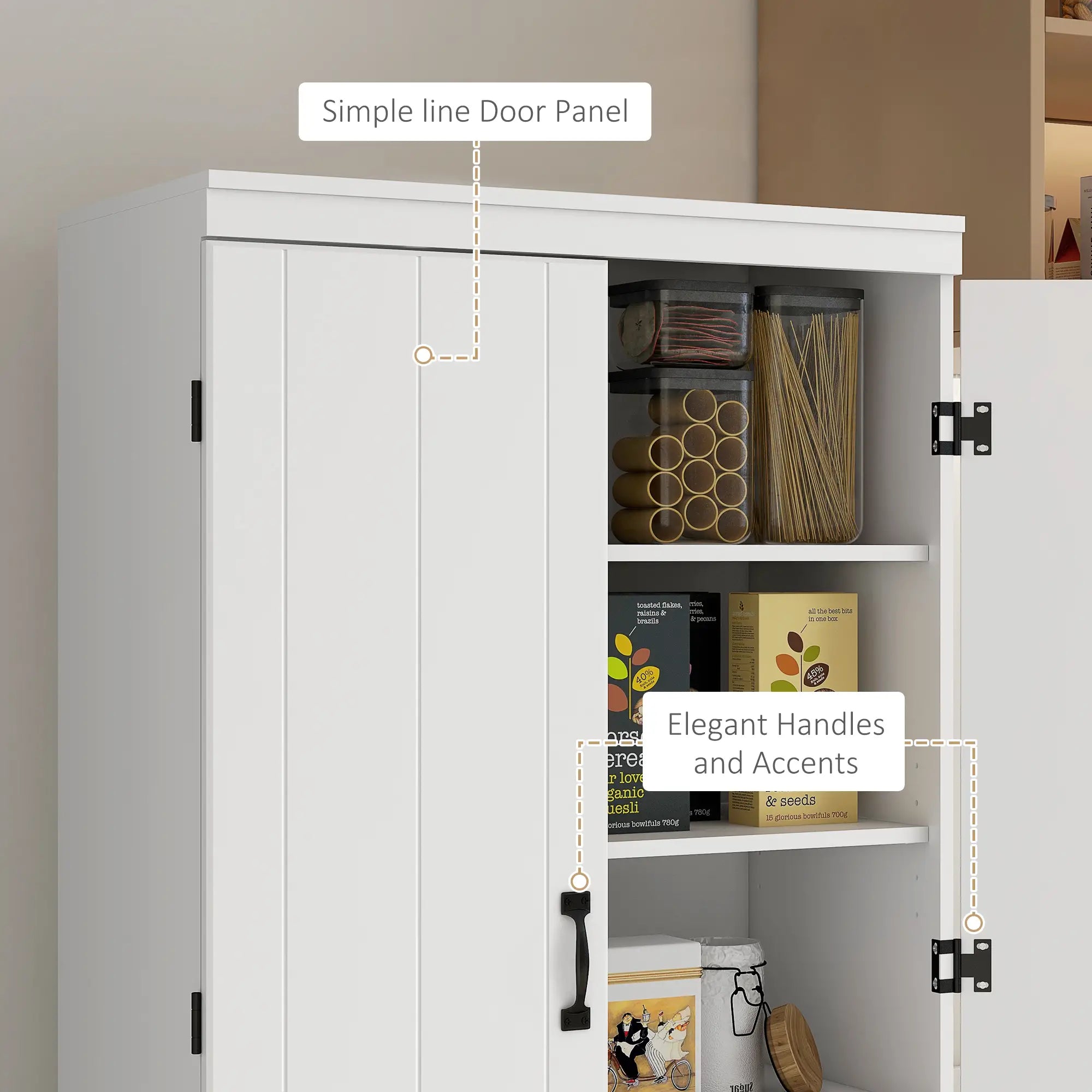 4-Door Storage Cabinet, Freestanding Pantry with Adjustable Shelves, 70