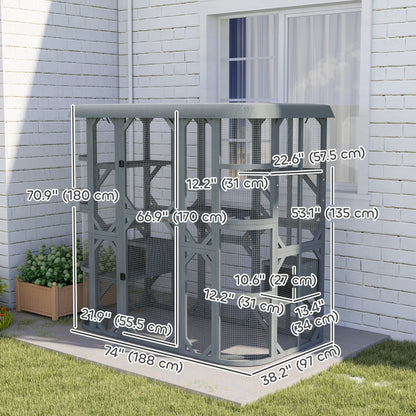 71" Wooden Cat Enclosure, With Platforms And Condos, Grey Outdoor Cat Enclosures at Gallery Canada