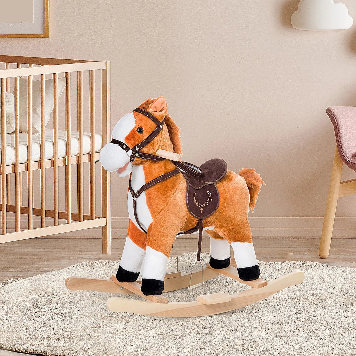 Kids Rocking Horse, Plush Ride-On Toy, Realistic Sound, Brown, Red Rocking Horses at Gallery Canada