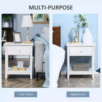 Modern Nightstand, Small End Table with Drawer, Storage Shelf, White Side Tables at Gallery Canada