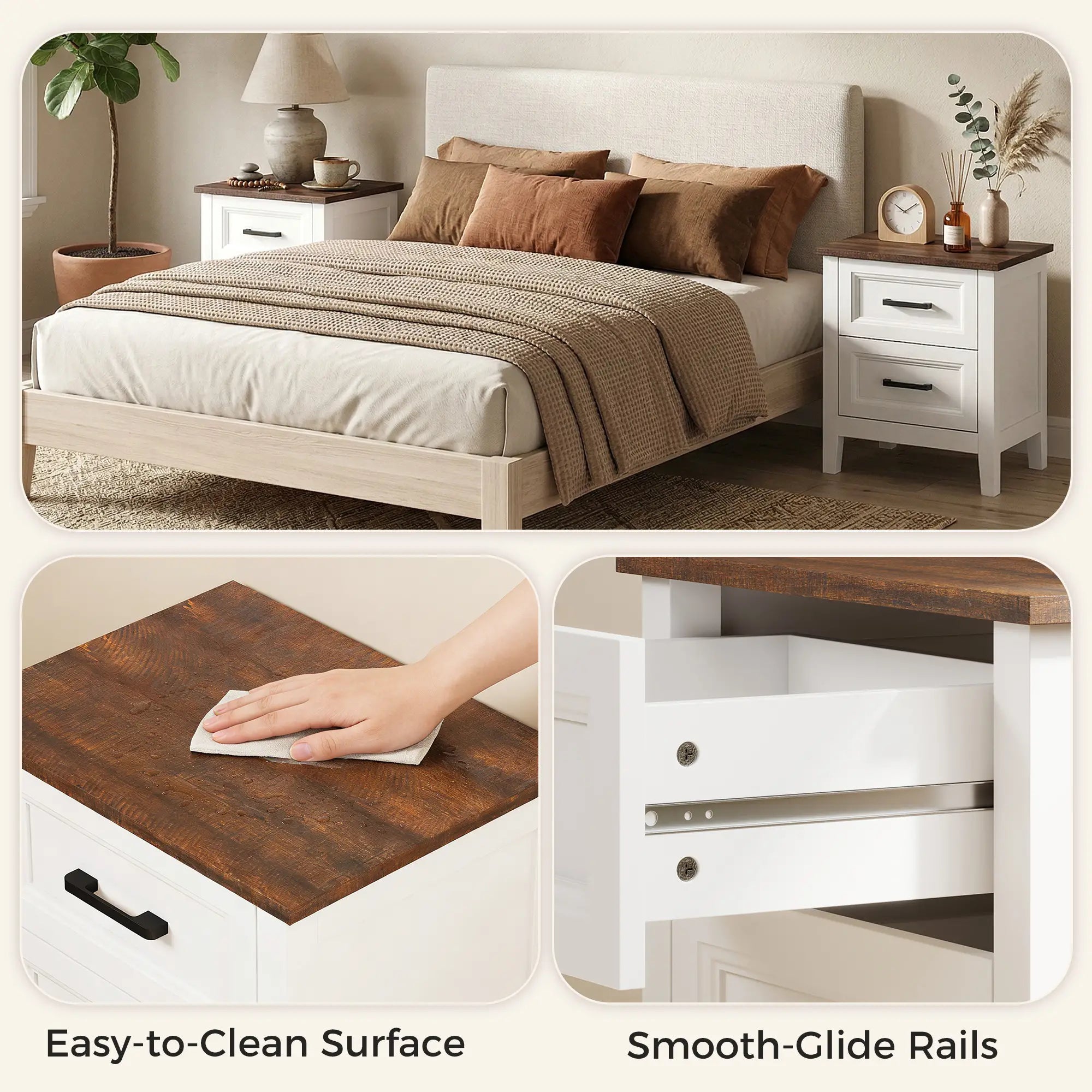 Farmhouse Nightstand Set of 2, 2 Drawers, White Bedside Tables at Gallery Canada