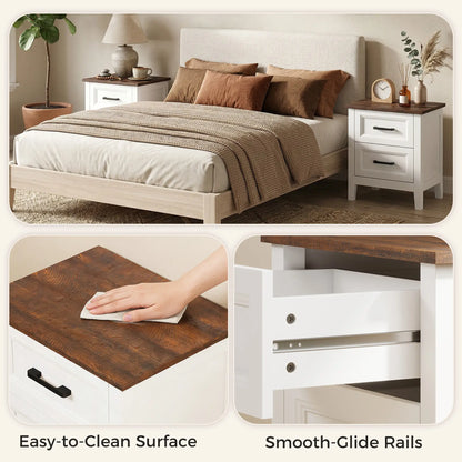Farmhouse Nightstand Set of 2, 2 Drawers, White Bedside Tables at Gallery Canada