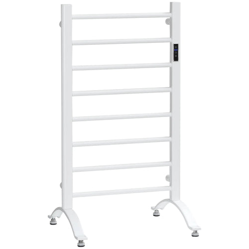 8-Bar Heated Towel Warmer, Wall Mount, Adjustable Temperature, White