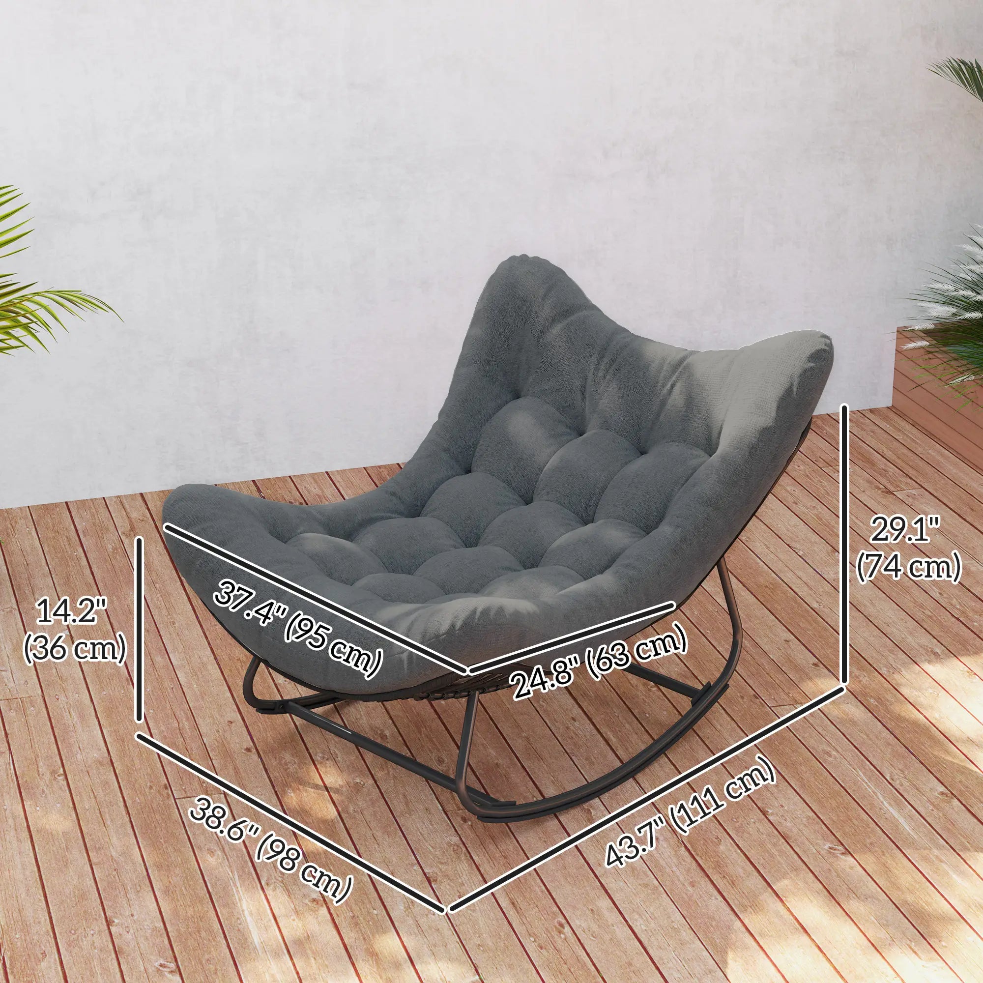 Oversized Patio Egg Rocking Chair, Padded Cushion, Rattan Wicker, Dark Grey Outdoor Rocking Chairs at Gallery Canada