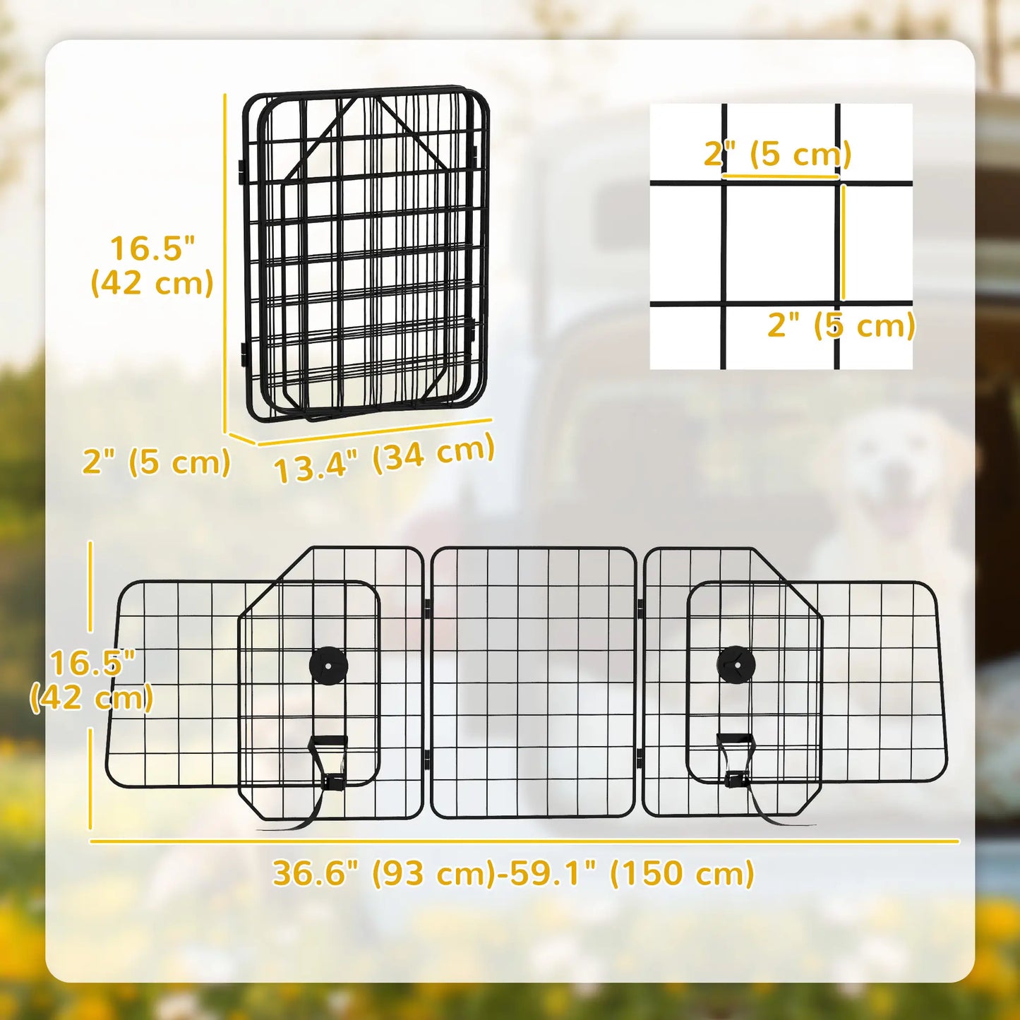 Dog Car Barrier, Adjustable SUV Trunk Divider, Heavy-Duty Steel Wire Mesh, Black Dog PlayPens at Gallery Canada