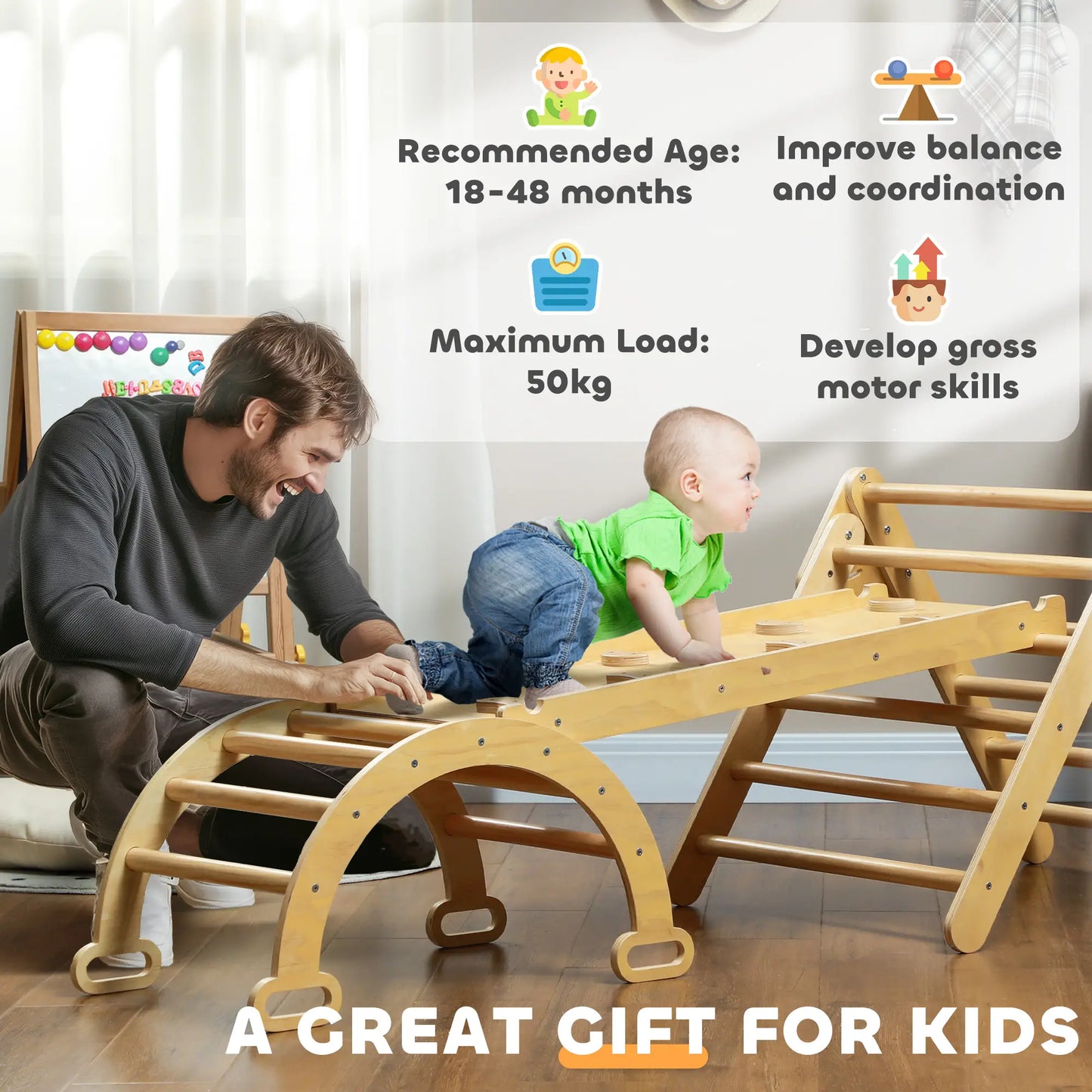 5 in 1 Pikler Triangle Set, Ladder, Ramp, Arch, 18-48 Months, Nature Wood Baby Gym & Playmats at Gallery Canada
