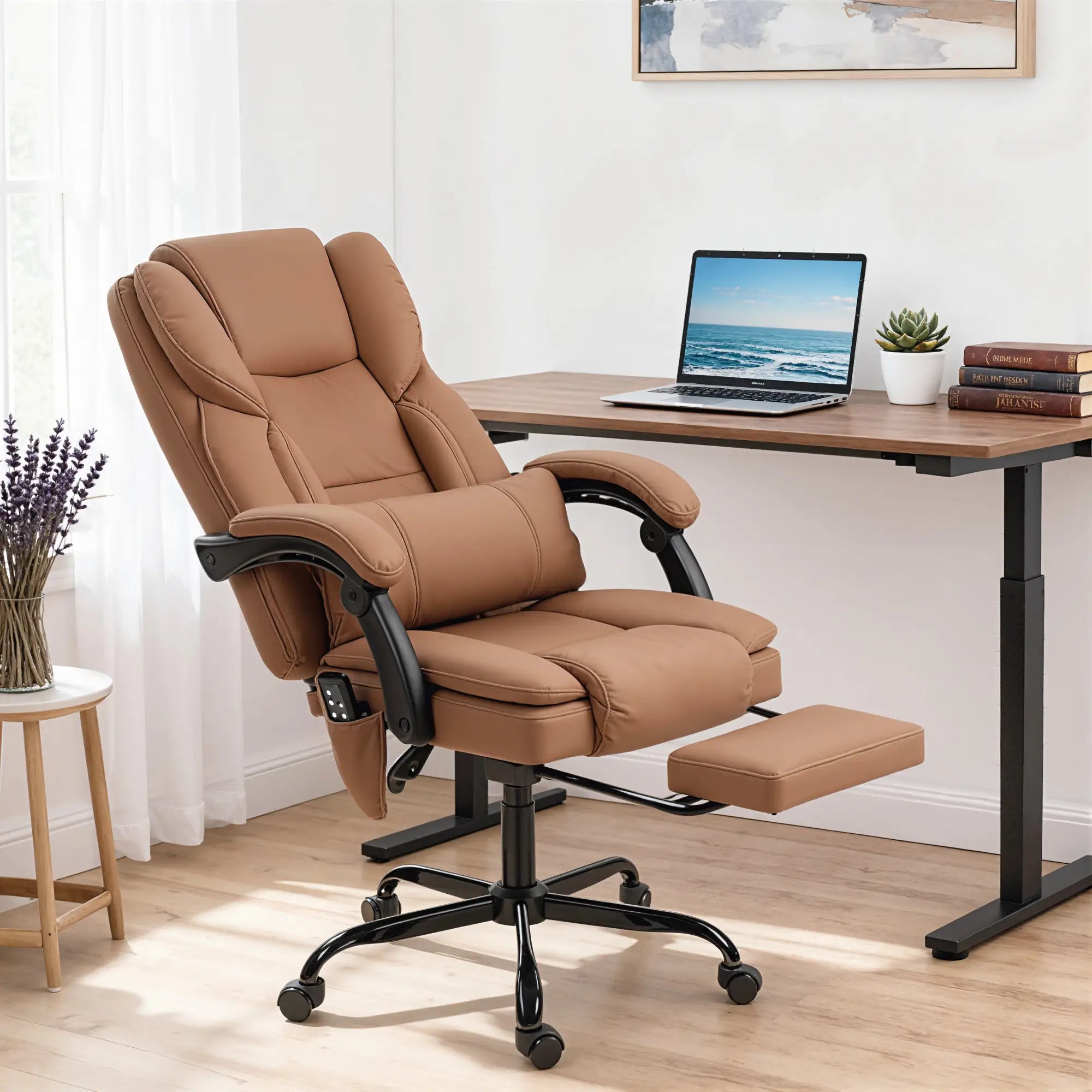 Office Chair with Massage, Faux Leather, Lumbar Support, Footrest, Brown Massage Chairs at Gallery Canada