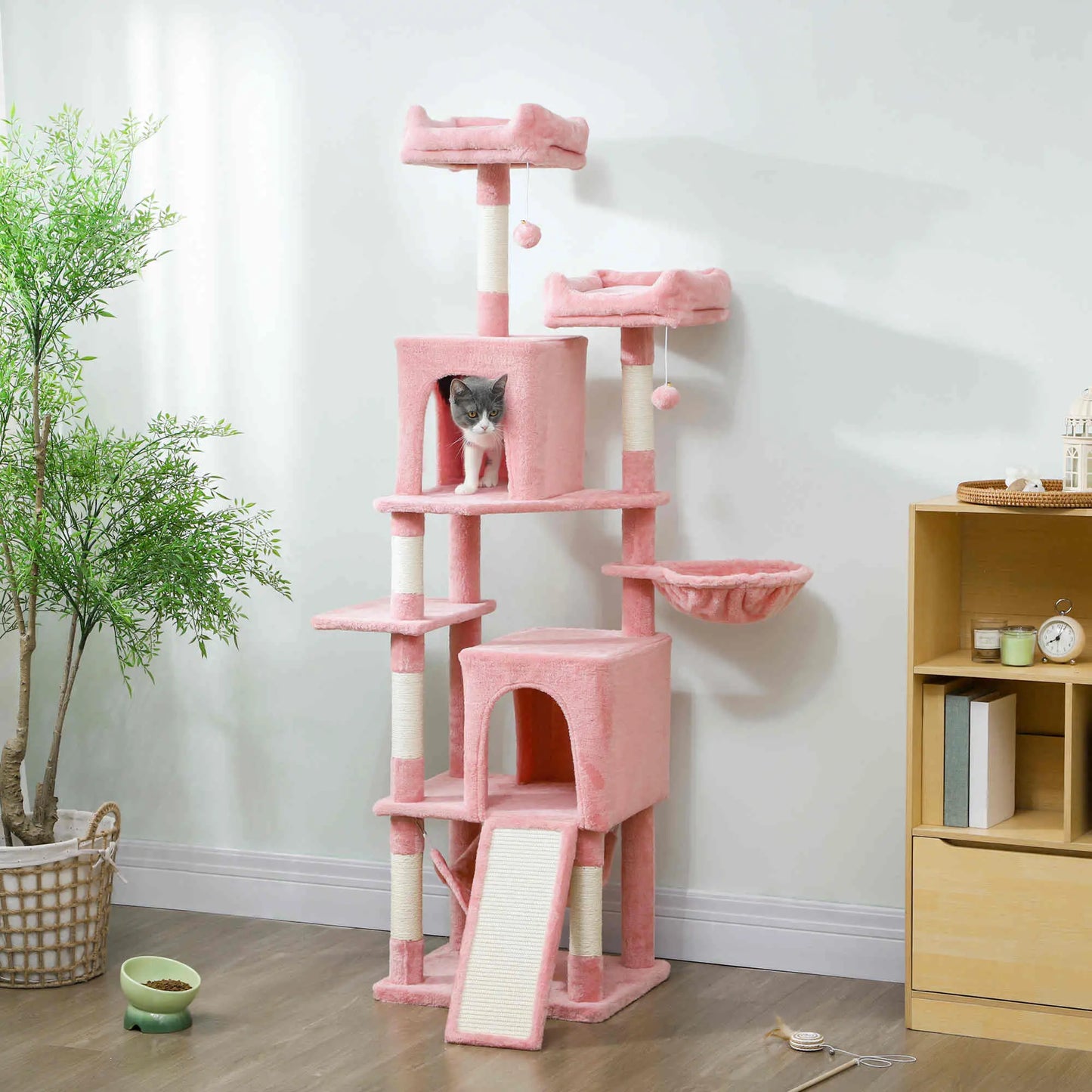 Cat Tree, 70 Inch Multi-Level Tower with Condos, Perches, Hammock, Pink Cat Towers at Gallery Canada