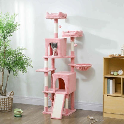 Cat Tree, 70 Inch Multi-Level Tower with Condos, Perches, Hammock, Pink Cat Towers at Gallery Canada