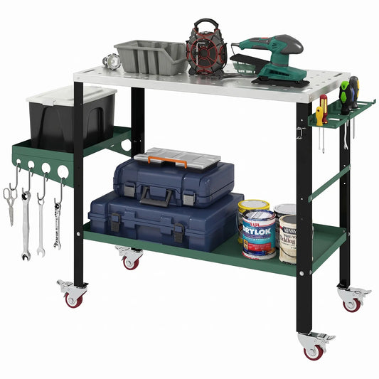 2Tier Rolling Tool Cart with Wheels, Lockable Steel Heavy Duty Cart with Side Tray, Silver &; Green Tool Organizers Silver, Green at Gallery Canada