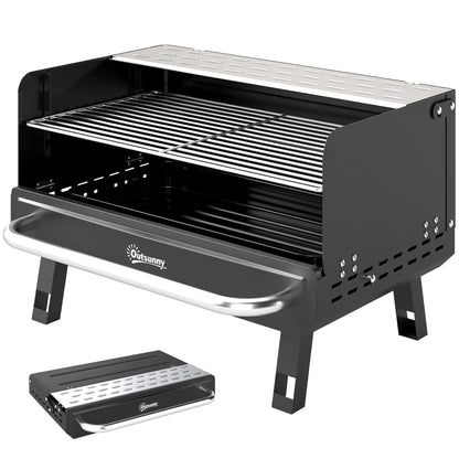 Charcoal BBQ Grill, Portable with Adjustable Grates, Foldable Legs, Black Charcoal BBQ Grils Black at Gallery Canada
