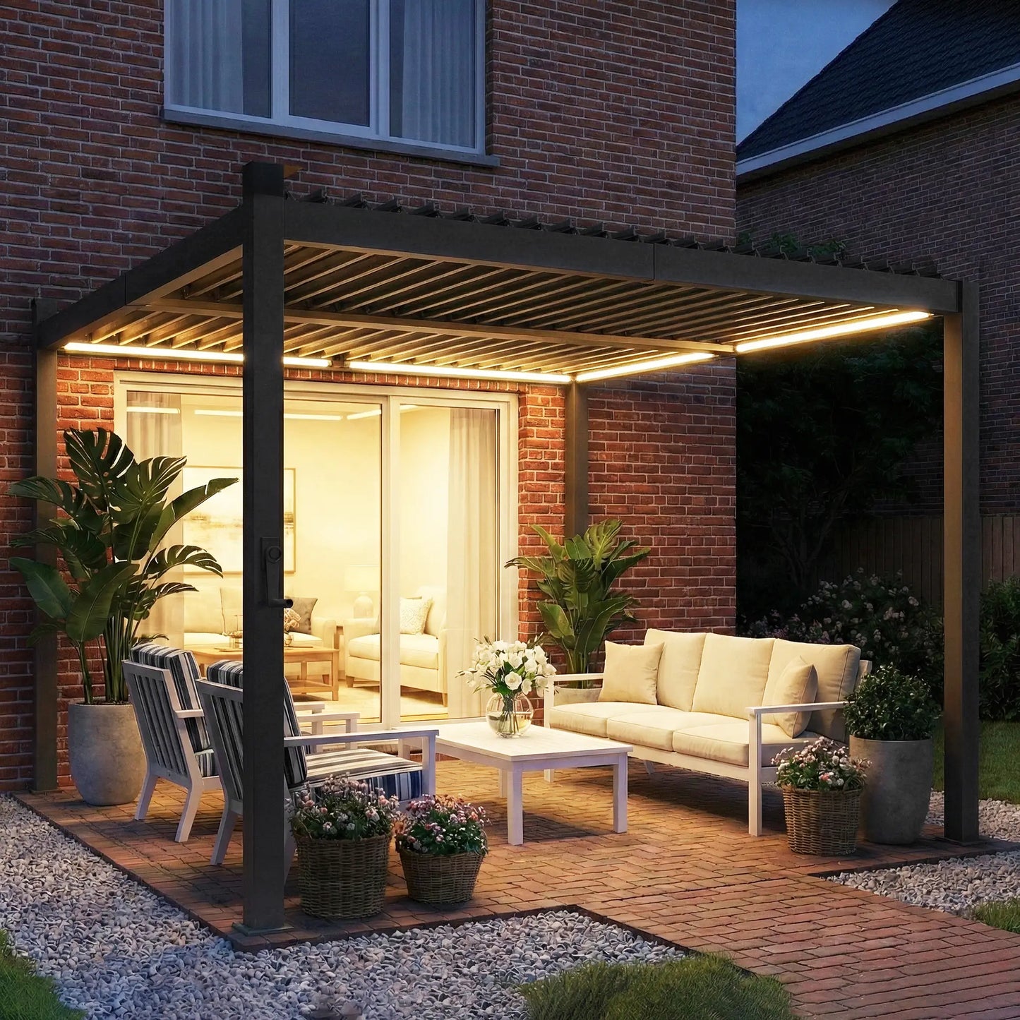 10 x 10 ft Louvered Pergola with Solar LED lights, Metal Roof, Outdoor Pergola Gazebo with Drainage Gutters, Black Pergolas at Gallery Canada