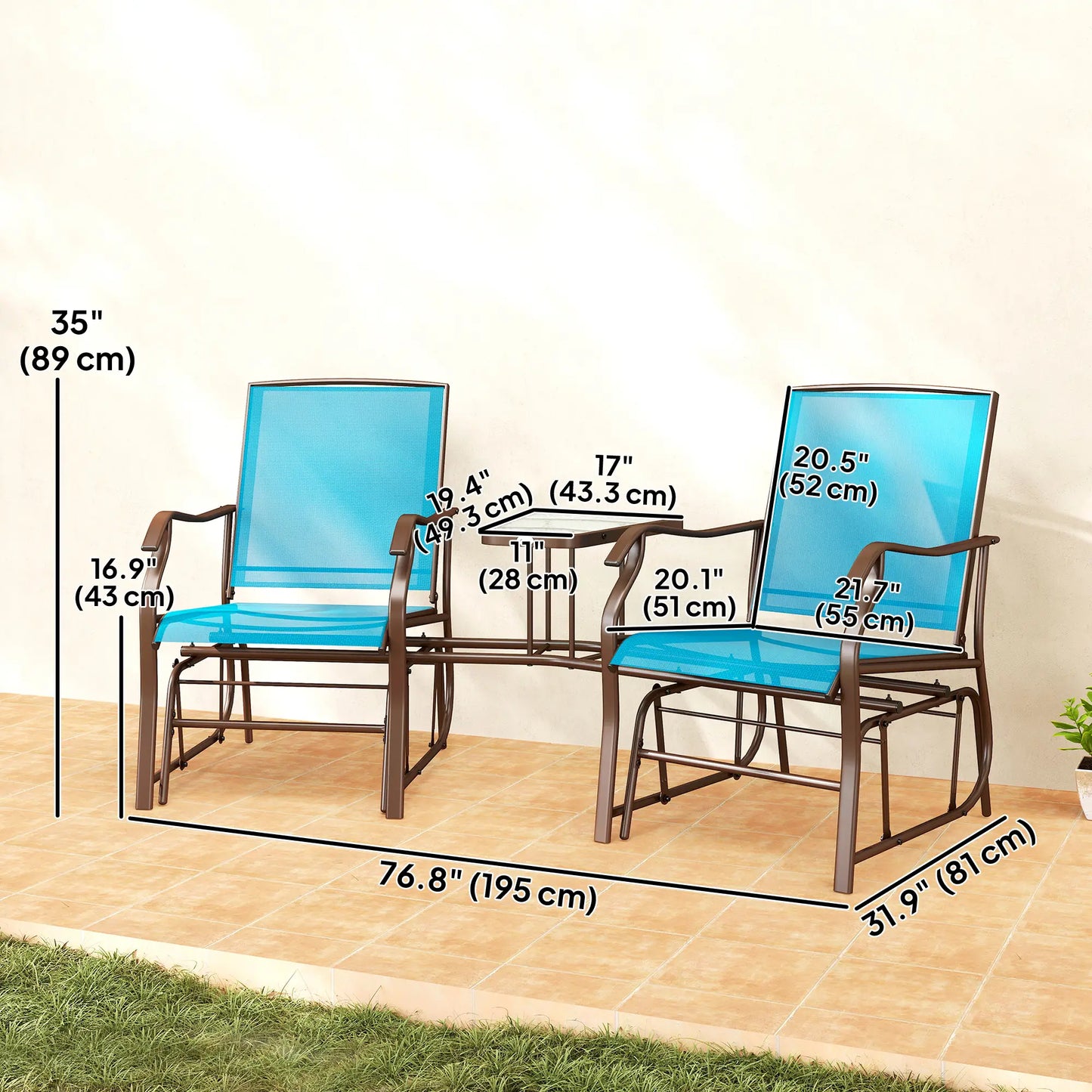 Outdoor Glider Chair With Table, 2-Seat Patio Loveseat, Blue Outdoor Gliders at Gallery Canada