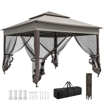 11' x 11' Pop Up Canopy, 2-Tier Soft Top Shelter Tent With Netting, Mixed Grey Pop Up Canopies Mixed Grey at Gallery Canada